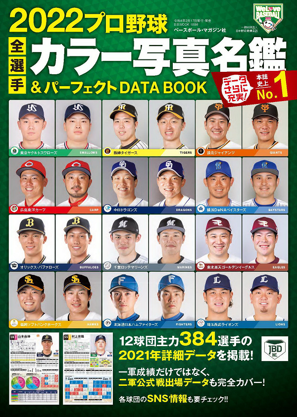 2022プロ野球全選手<br />
カラー写真名鑑&<br />
パーフェクトDATA BOOK