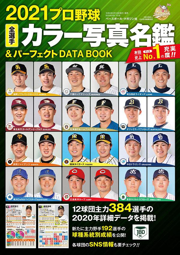 2021プロ野球全選手<br />
カラー写真名鑑&<br />
パーフェクトDATA BOOK